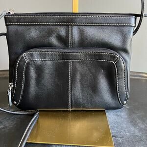 ili New York Black Leather RFID Crossbody Bag Purse